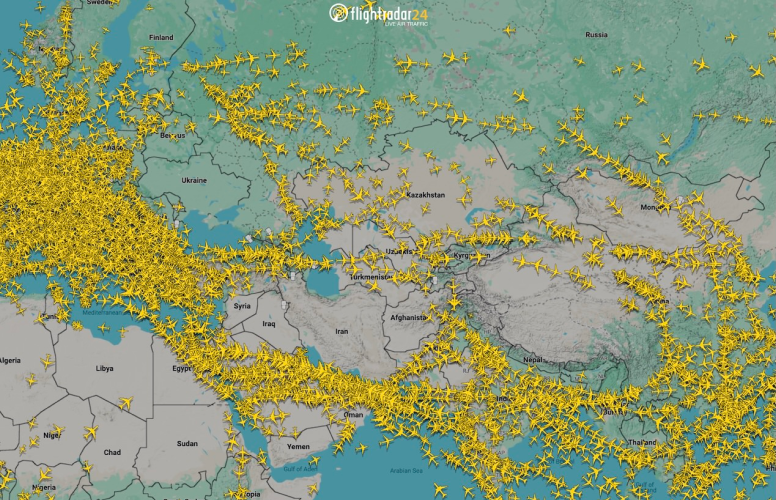FlightRadar showing closed airspace